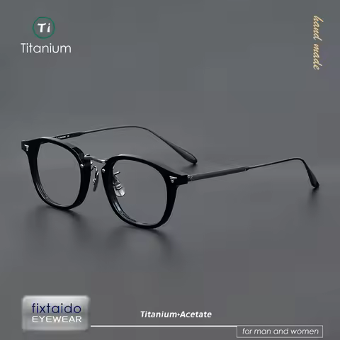Japanese-inspired retro titanium and acetate square eyeglasses frame for man and women, BJ classic s
