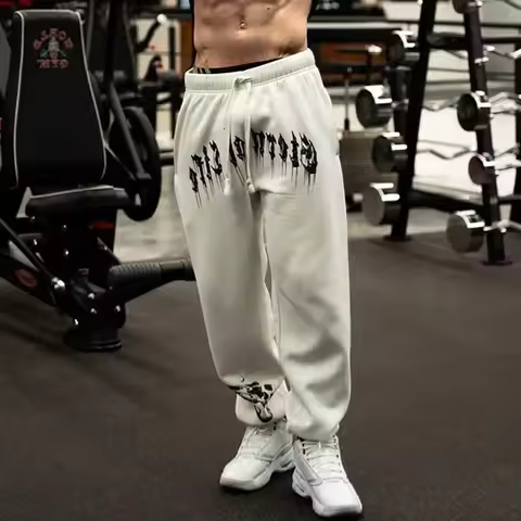 Men's Gym Sweatpants Streetwear Gothic Print Elastic Cuffed Joggers for Bodybuilding & Casual Wear