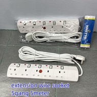 Extension Wire 5gang 5meter electric sockets portable safety trailing socket extension cords for tv 