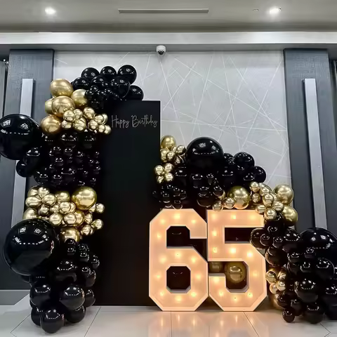 65th Black Theme Balloons Garland Arch Black Gold Balloon Kit Graduation Baby Shower Wedding Birthda