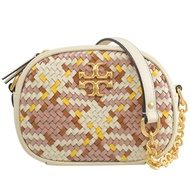 TORY BURCH 64953 KIRA 撞色編織造型斜背相機包.白邊