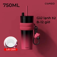 CIVAGO Ceramic coated thermos cup 750ml ceramic lined thermos with straw Doll keychain