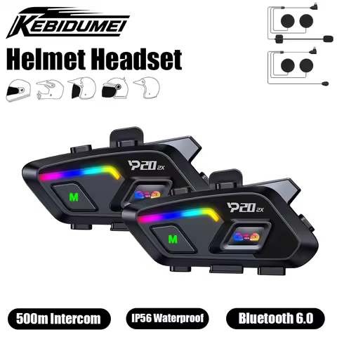 KEBIDUMEI P20 2X Helmet Headset Motorcycle Intercom Bluetooth 6.0 Wireless Speaker 500m Music Sharin