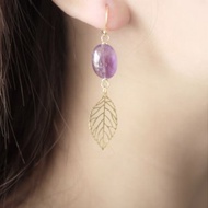 紫水晶耳環 天然石手工耳環 水晶鍍金耳環 輕寶石耳環 葉子耳環