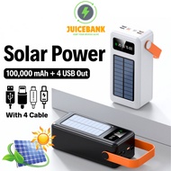 JUICEBANK Solar Powerbank 100000mAh Original Solar Powerbank with 4 Cable Power Bank Besar Tahan Lam