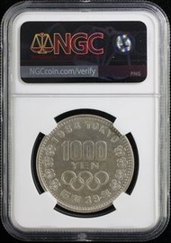 (NGC評價幣)(含銀~18.5克)1964年東京奧運 1000 円銀幣, 1964 Tokyo Olympics 1000 Yen UNC details
