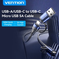 Vention 4 in 1 Charging Cable 100W Type C Cable USB 2.0 Micro-B USB-C Cable High Speed 480Mbps For C
