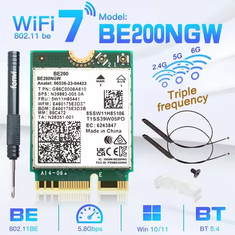 WiFi 7 for Intel BE200 Network Card Bluetooth 5.4 Tri Band 2.4/5/6GHz 8774Mbps BE200NGW M.2 Wireless