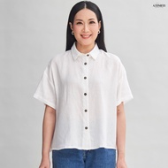 AT Hue เสื้อเชิ้ต อก 48 ยาว 23 เสื้อแขนสั้น แต่งระบายด้านหลัง 3 ชั้น เสื้อผ้าลินิน แท้ 100% เส้นใยธร