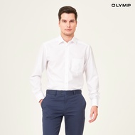 OLYMP LUXOR Shirt เสื้อเชิ้ตชาย  สีขาว ผ้าเท็กเจอร์ลายก้างปลา ทรงหลวม ใส่สบาย รีดง่าย  NOSLUX