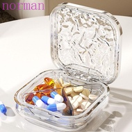 NORMAN Mini Pill Box, 4 /6Grids Weekly Pill Organizer Case, Portable Dustproof Sealed Transparent Pill Dispenser Medicine