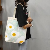 EASYIN 手繪塗鴉設計 雙面印花 帆布包 A4可裝-香煎荷包蛋