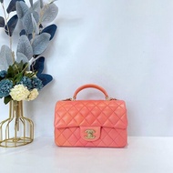 【CHANEL】香奈兒 Lambskin Classic Flap Bag 20 Handle 粉色漸變 金扣 CF20手柄 20x12x6 正品（二手）F1334