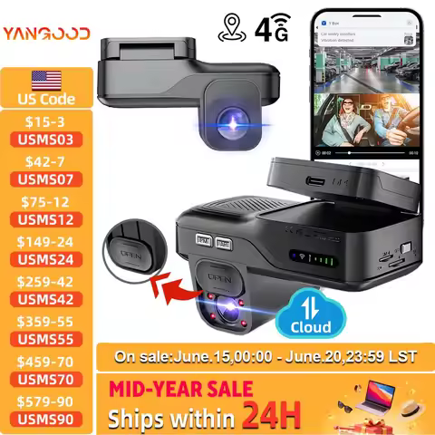 4G LTE Dashcam Front and Inside Lens Two-Way Talk Car DVR GPS Remote Live-View 24/7 Parking IR Night