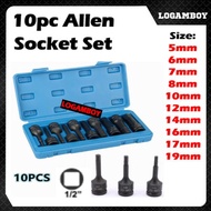 Allen Key Socket Set Hex Key Bit Extension Rod Impact Socket Hitam Adapter 10pc 1/2" 5mm 6mm 7mm 14m