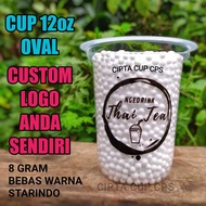 cup 12 oz oval printing gelas plastik sablon starindo minuman boba jus
