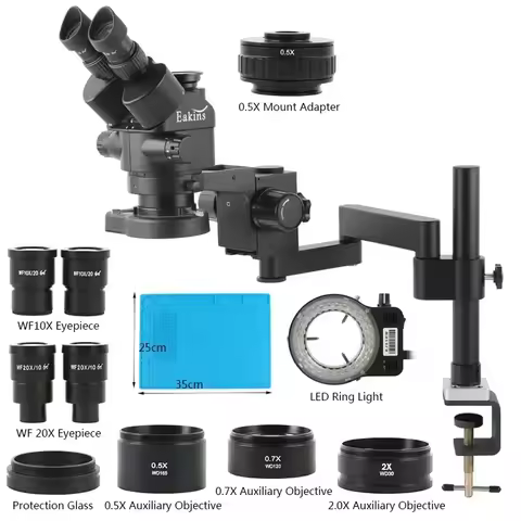 Eakins 3.5X-180X Simul-focal Trinocular Stereo Microscope Folding Articulating Arm Clamp Stand For I