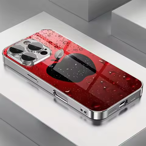 Advanced Lucky Red Water Drop Apple Pattern For iPhone Case for 11/12/13/14/15/16/17 Pro MAX Plating