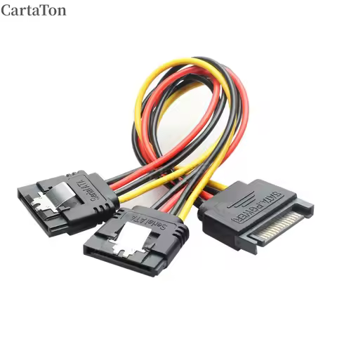 SATA 15Pin Power Cable Splitter 1 Male to 2 Female Plug Extend Wire Adapter with Lock Buckle Sata Po