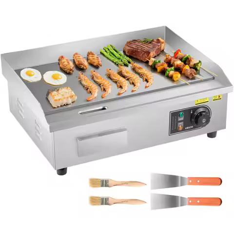 SucceBuy Commercial Electric Griddle 50-300°C Adjustable Temp Control, Stainless Steel Countertop Fl