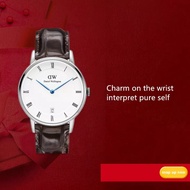 （สาขาของแท้） daniel wellington นาฬิกาข้อมือ หญิงนาฬิกาdw นาฬิกาผู้หญิง DAPPER Series เข็มสีน้ำเงินปฏิทินหนังเนื้อผู้หญิงนาฬิกา 34MM แฟชั่นผู้หญิงนาฬิ
