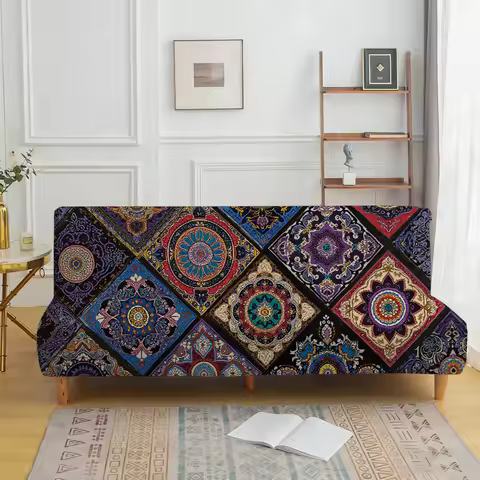 Bohemian geometric square elastic sofa bed cover, living room sofa bed cover, dustproof machine wash