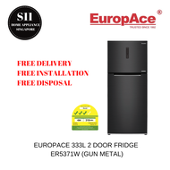 EuropAce ER 5371W - 333L 2 Door Deluxe Top Mount Fridge ( 3-Ticks) + 2 YEARS LOCAL MANUFACTURER WARR