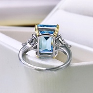 925 Sterling Silver Vintage Created Moissanite 10*14mm Rectangle Aquamarine Engagement Ring Women's Wedding Party Fine Jewelry