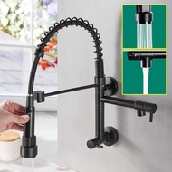 Wall Mounted Side Inlet Faucet, Wall Mounted Kitchen Pull-out Faucet, 360 ° High Arc Center, Spring 