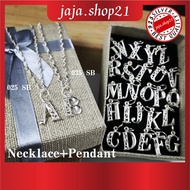 READY STOCK | 925 Silver Necklace Chain 025 SB 40cm + Alphabet Pendant(102512) | Rantai Leher + Loke