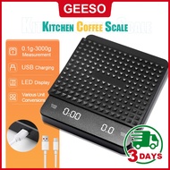 GEESO Coffee Scale Digital Kitchen Scale 0.1g~3000g Penimbang Makanan Kitchen Penimbang Berat Scale 
