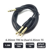 6.35mm 1/4 inch TRS Stereo Y-Splitter Insert Cable Dual 1/4 TS Mono Breakout Cable Audio 1.5m