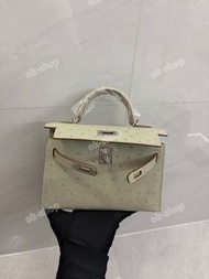全手縫💯Hermes mini Kelly 二代 鴕鳥皮 珍珠灰