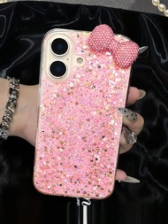 เคสโทรศัพท์ ผ้าโบว์ที่มีเพชรพลอยและกากเพชร ชิ้นเดียว เข้ากับ IPhone 16 Pro Max, Y7 Prime (2019)/Y7 P