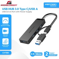 VENTION CHTBB USB HUB 2 in 1 3.0 Type C USB/ Male to 4x USB 3.0 with Micro B Power Supply 0.15 Meter