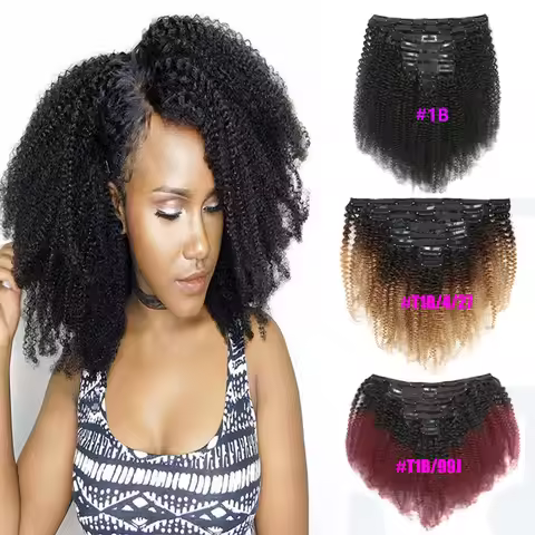 Afro Kinky Curly Clip in Hair Extension Human Hair T1B/4/27 Brown 8pcs 120g/set 3c 4A Curly Clip ins