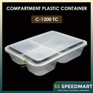 55SPEEDMART C1200TC 3 COMPARTMENT PP LUNCH BOX WITH DOME LID [ ±10SETS ] DISPOSABLE PLASITC FOOD BOS