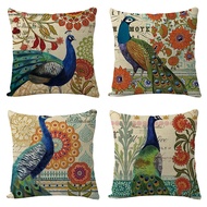 4pcs Vintage Peacock Feather Pillowcase, 45x45cm Linen Cushion Cover Pillow Case for Bedroom Living Room Sofa Car Home Decoration