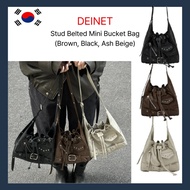 KR [DEINET] Stud Belted Mini Bucket Bag (Brown,Black,Ash Beige)