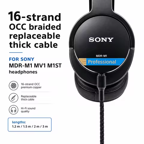 Upgrade 4.4mm Balanced Audio Cable For Sony MDR-M1 MV1 M1ST, 16-Core OCC Braided Thick Durable Headp