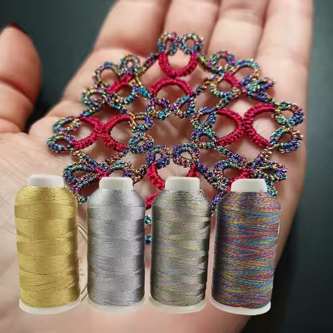 Sanbest 6 Strands Metallic Weaving Thread Shiny Effect DIY Bracelet String Stitch Gold Tatting Yarn