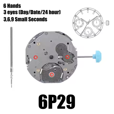 6P29 Movement Miyota 6P29 Movement 3 eyes(Day/Date/24 hour) 3,6,9 Small Seconds Multi-Function movem