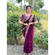 Satin Sequence Saree with Stiched Blouse