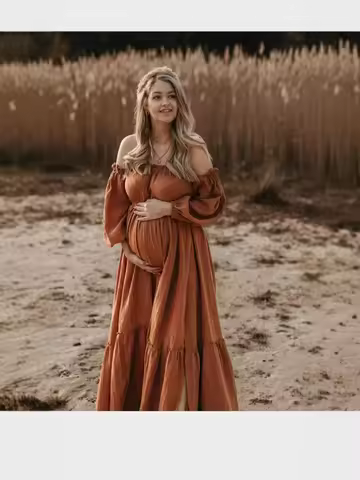 Bohemian Split Front Photo Shooting Long Pregnancy Dress Loose Fitting Maternity Dress Boho Style Dr