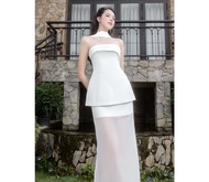 Set đồ Áo quây phối khăn cổ 2T21.2505K + Chân váy dài tơ xuyên thấu 4L04.2505K Set đồ phối layer tha