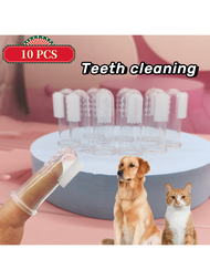 10入組矽膠透明手指套寵物牙刷,適用於清潔犬貓牙齒