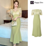 Happy Diva เดรสผู้หญิง เดรสสีเขียว เดรสหางปลา เดรสลูกไม้ เดรสทำงาน เดรสไฮโซ เดรสวินเทจ เดรสออกงาน เด