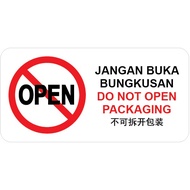 KSB340 DO NOT OPEN PACKAGING PVC SIGN STICKER 105X210MM