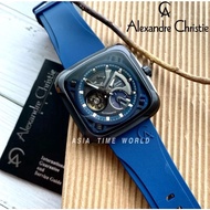 Alexandre Christie | AC 6577MARIPBABU Automatic Square Men's Watch Blue Silicon Strap Embossed with Alexander Christie