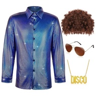 4 Pcs Halloween Mens Disco Costume 70s Outfits 60s Hippie Costume